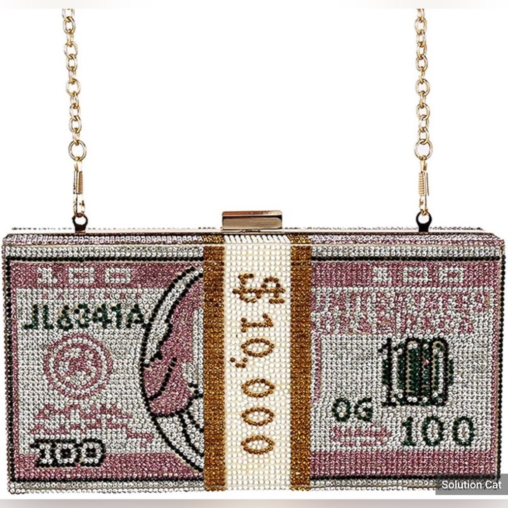 Pink Dollar Style Evening Bag with Diamond Design Shoulder Bag/Wallet/Clutch
